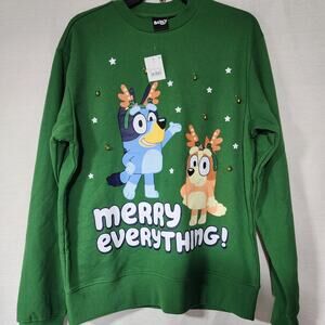 Bluey and pretzel Christmas sweatshirt men's Small with bells